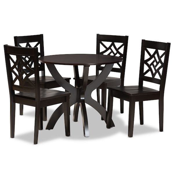 Baxton Studio Anila Modern and Contemporary Dark Brown Finished Wood 5-Piece Dining Set 179-11385-10902-Zoro - main